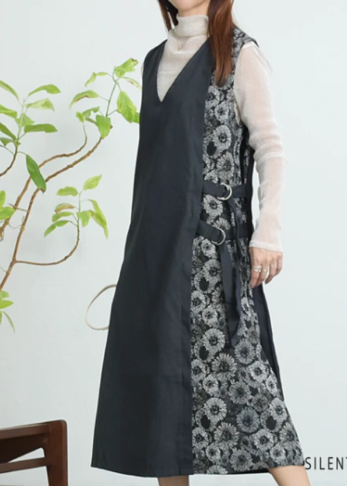 ゴブラン柄アシメ切替深Vジャンスカ