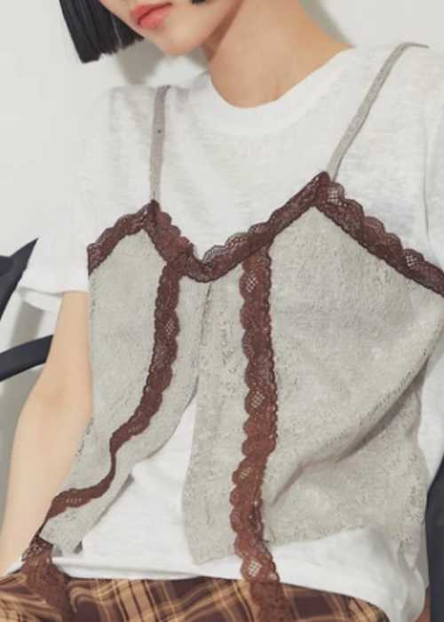 レースビスチェレイヤードシアーTシャツ