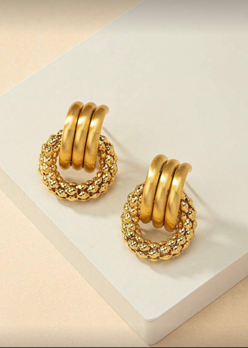 gold ドロップリングピアス