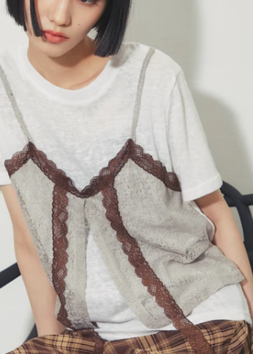 レースビスチェレイヤードシアーTシャツ