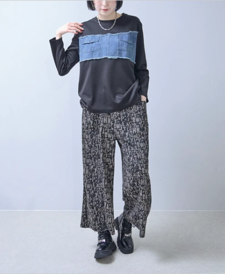 デニム切り替えプルオーバー