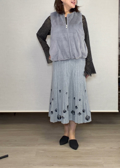 フェイクパールボタン付き・エコファーベスト