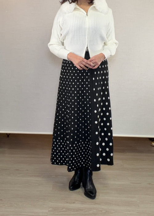 襟元ファーのWジッパーカーディガン