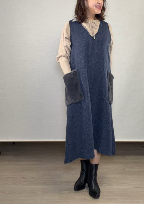 襟元リボンドルマンスリーブセーター