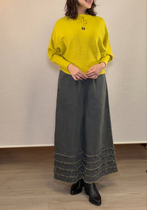 襟元リボンドルマンスリーブセーター